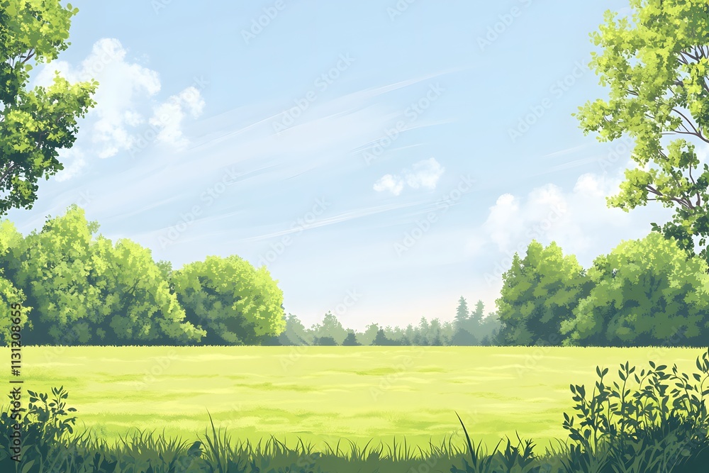 Fototapeta premium lush meadow and green field under a sunny day with bright grass, summer landscape, and peaceful nature by open field