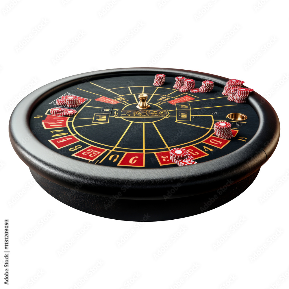 Obraz premium Roulette Wheel with Chips on Transparent Background