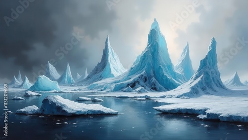 Broken icy crystals. Symmetric sheet of frozen brilliance engraved with delicate, frost-bitten trails set adrift in a bottomless expanse.