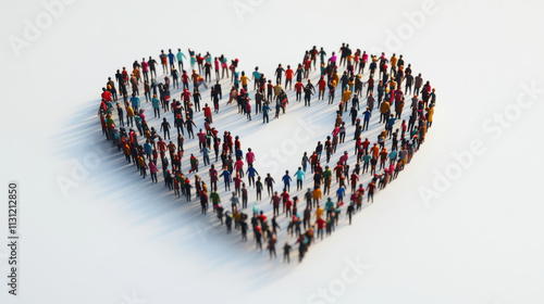 heart shaped crowd of diverse miniature people symbolizing unity and love