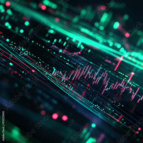 Abstract digital data visualization with vivid colors and dynamic patterns. photo