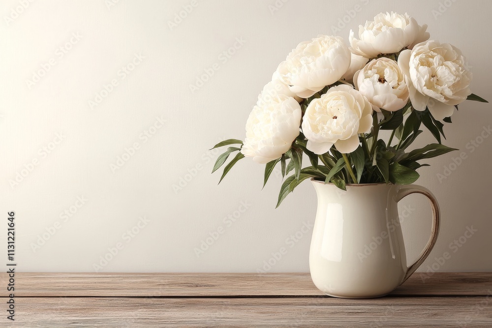 custom made wallpaper toronto digitalElegant white peonies arranged in a rustic ceramic vase on a wooden table in soft morning light