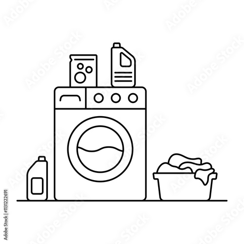 Automatic washing machine icon. Black outline linear silhouette. Editable strokes. Front view. Vector simple flat graphic illustration. Isolated object on white background. Isolate.