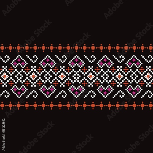 Ethnic Figure aztec embroidery style. Geometric ikat oriental traditional art pattern.Design for ethnic background,wallpaper,fashion,clothing,wrapping,fabric,element,sarong,graphic,vector illustration