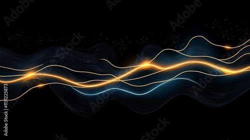 Abstract glowing wave lines on dark background.