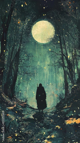 Moonlit Forest Path: A Mystical Night Journey photo