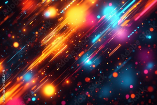 Abstract Neon Lights Streaks and Glowing Particles