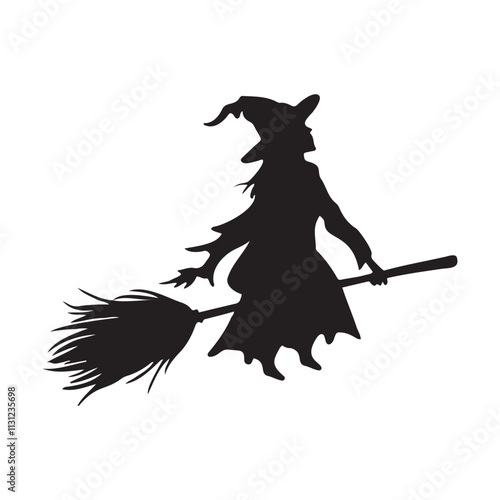 Witch on a Broom Silhouette Vector Illustration