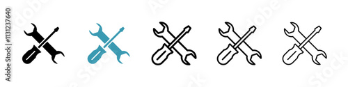 Repair icons set in black filled and outlined style