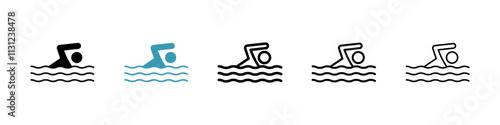 Swimming Icons set in solid and thin line style