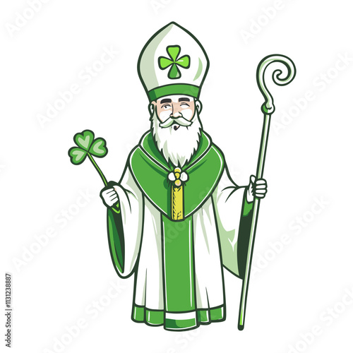 St. Patrick holding shamrock and staff