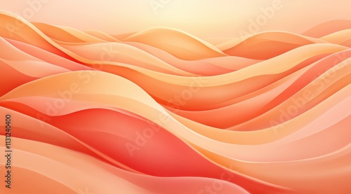 Colorful abstract waves create a serene landscape in soft peach and coral tones during a sunset