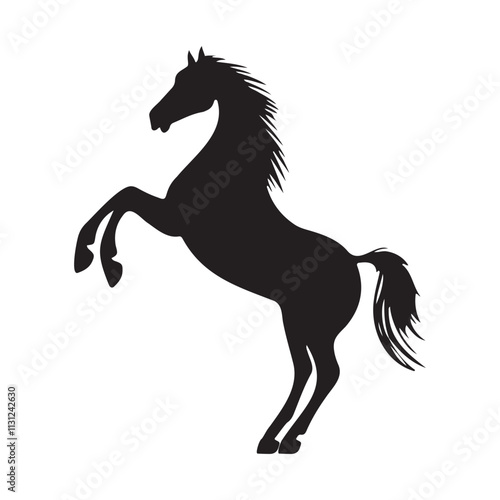 A Mustang Horse Standing on its Back Legs Silhouette Vector Illustration