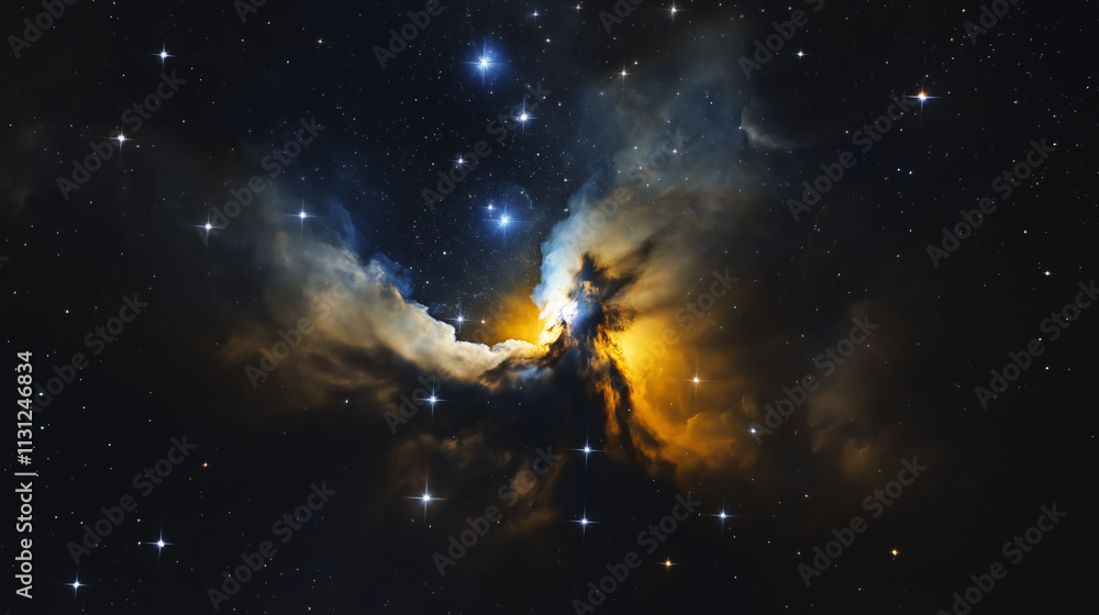 Fototapeta premium Cosmic space background, nebula clouds, starfield, deep space, astronomical photography, dark theme.