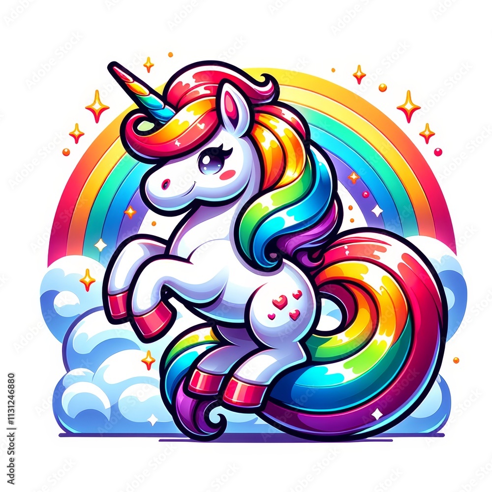 Obraz premium Magical Sky Prancing Rainbow Unicorn