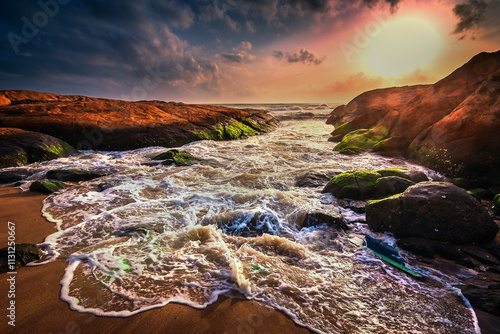 A beautiful sunset evening by the seaside. photo