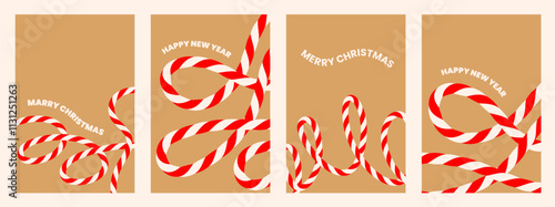 Set Empty blank Abstract Festive Christmas New Year background, greeting card kraft paper with ribbons. Textbox tied up with cotton red rope bakers twine. Packing string for present. Vector EPS10