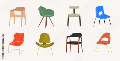 Set of modern chair designs vector illustration. Mid century modern furniture. 