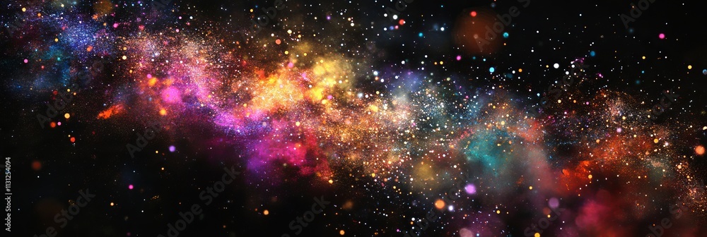 Fototapeta premium rainbow dust powder particles explosion, on black background for overlay