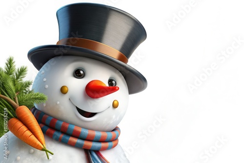 A standalone snowman   on a white background, ideal for winter and holiday themes, suitable for Christmas, snow-related designs, and seasonal decoration clipart. photo