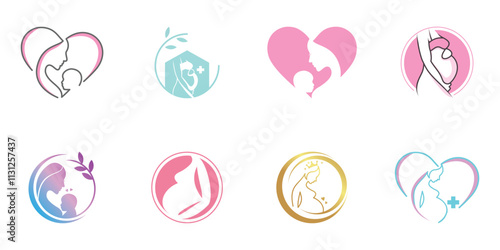 mom and baby logo design collection with modern unique style premium vector