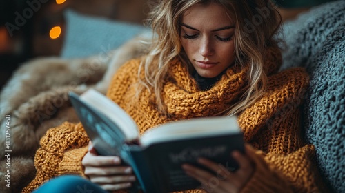 Person enjoying a leisurely afternoon with a book and coffee photo