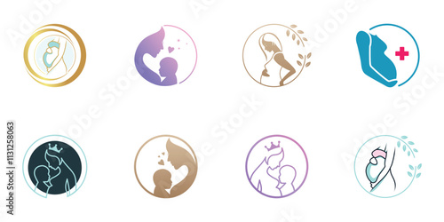 mom and baby logo design collection with modern unique style premium vector