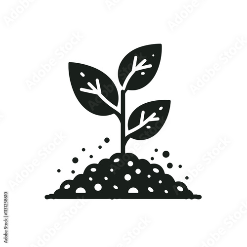Growing plant icon design with soil, representing nature and sustainability, copy space