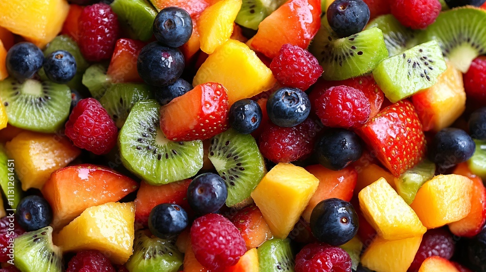 Obraz premium Colorful fruit salad with a variety of fresh, juicy fruits