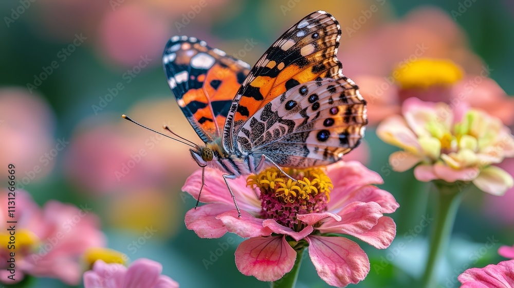 Fototapeta premium A butterfly sitting on top of a pink flower