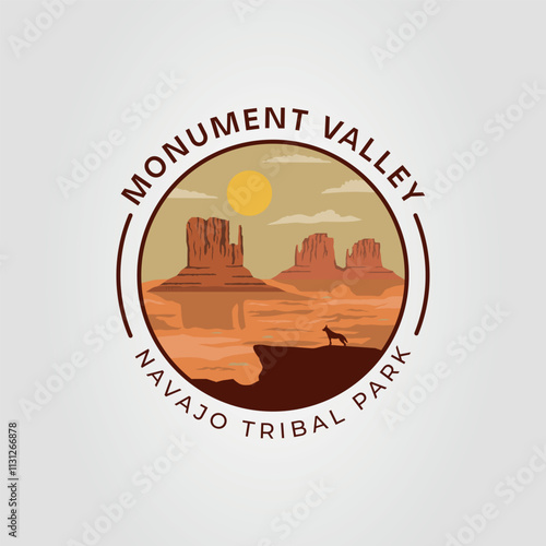 vintage monument valley badge logo vector design. navajo tribal national park icon vector illustration
