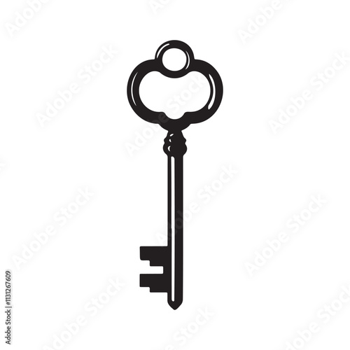 Vintage Door Key Silhouette Vector Illustration