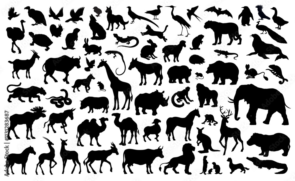 Many animals icons. Vector drawing