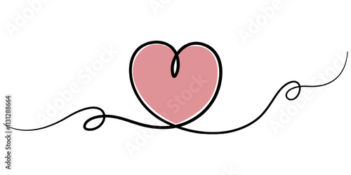 Heart and love sign in continuous one line drawing. Thin flourish and romantic symbol in simple linear style. Editable stroke. Minimalistic Doodle vector illustration, Hand drawn doodle heart stroke.