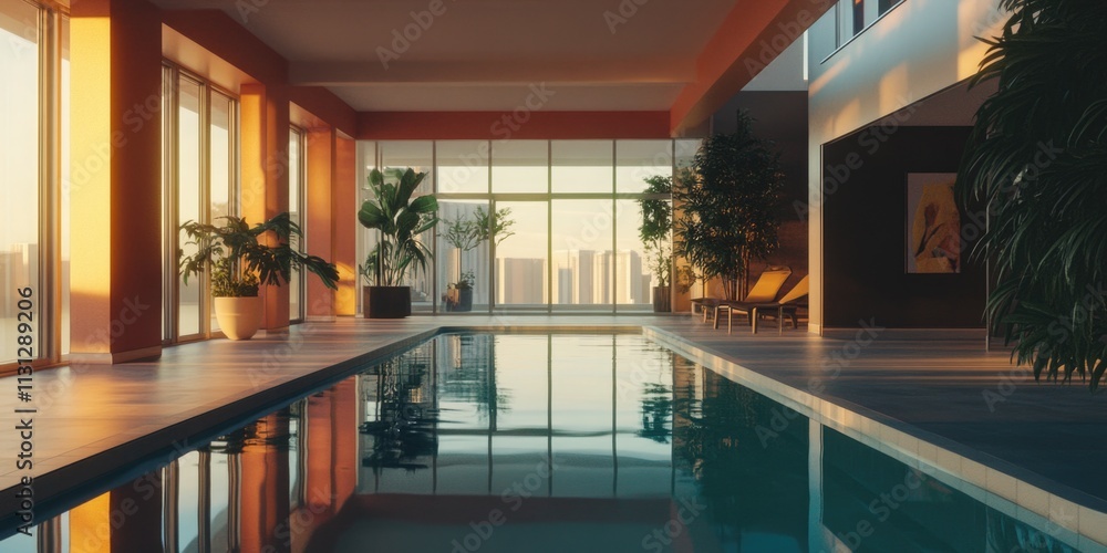 Fototapeta premium Indoor Swimming Pool City View
