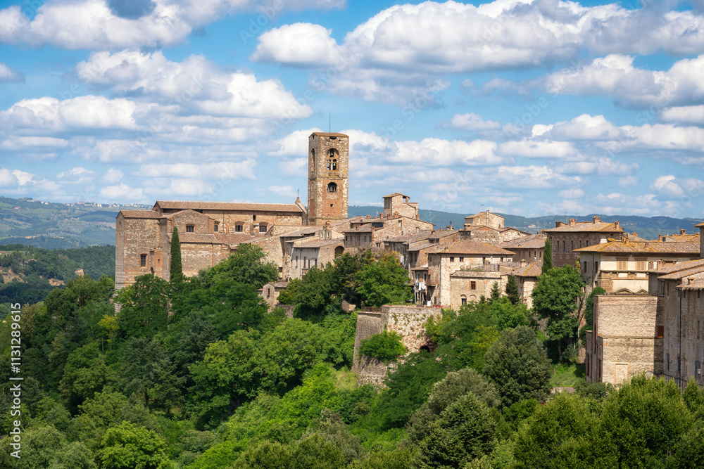 Obraz premium Colle Val d'Elsa town skyline, church and panoramic view. Siena, Tuscany, Italy