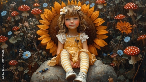 Little Girl in Sunflower Garden Fantasy Art