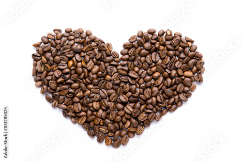 Generated image Heart of coffee beans on white background
