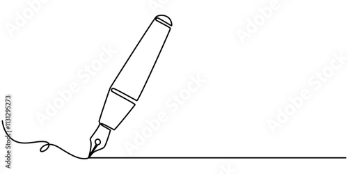 Continuous one line of fountain pen in silhouette on a white background. Linear stylized.Minimalist, Continuous one line of fountain pen in silhouette on a white background. Linear stylized. Minimal.