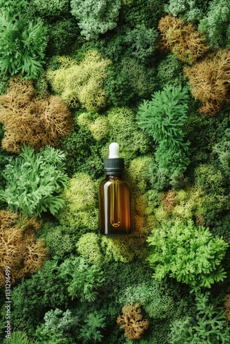 essential oil moss in a bottle. Selective focus. photo