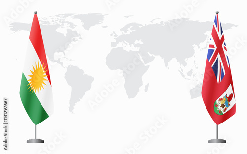 Kurdistan and Bermuda flags for official meeting against background of world map.