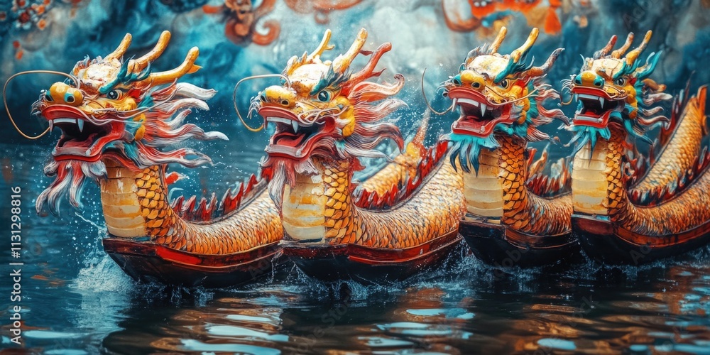 Fototapeta premium Dragon boat fleet on calm water