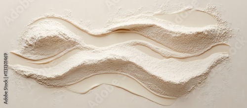 Flour Art Composition with Curved Patterns and Textures on a Neutral Background photo