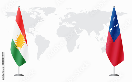 Kurdistan and Samoa flags for official meeting against background of world map.