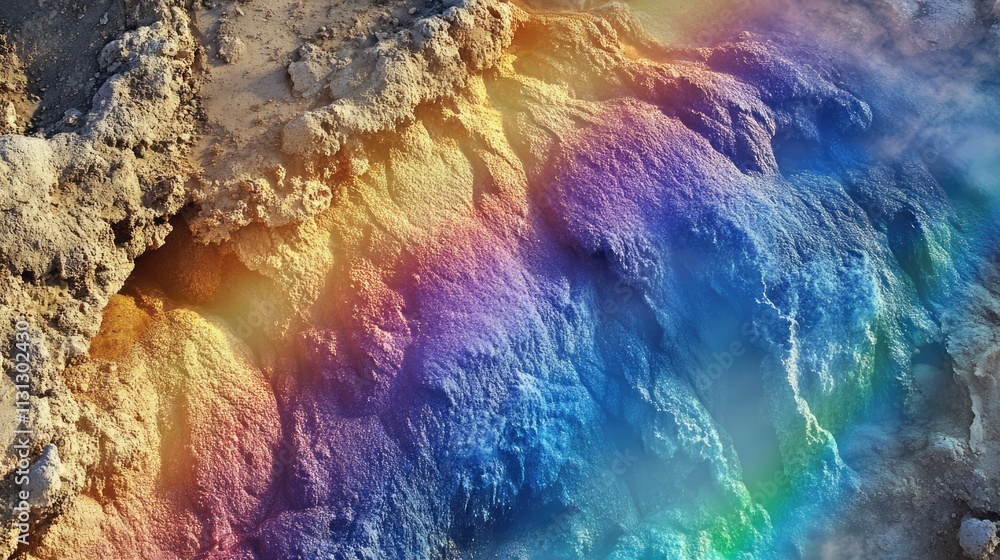 Fototapeta premium Vibrant natural rainbow effect on rugged terrain showcasing stunning colors and beautiful textures in a unique outdoor landscape