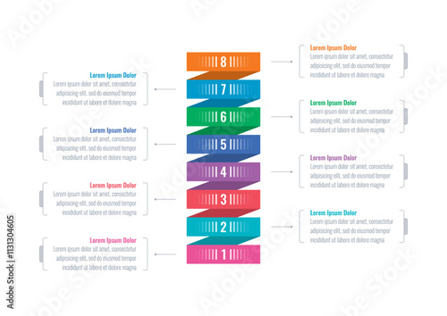 infographic template for magazine, annual report. infographic template for education, industry, business, science world. colorful strips infographic template. eight options information template