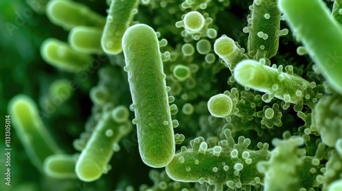 Close-up view of green Vibrio colonies on thiosulphate citrate bile salt sucrose agar showcasing characteristic morphology and growth patterns. photo