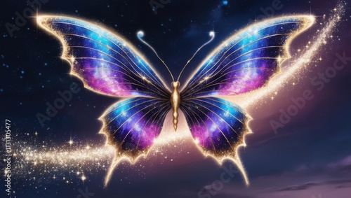 Wallpaper Mural Magic night butterfly gold glitter golden dust nature background Torontodigital.ca
