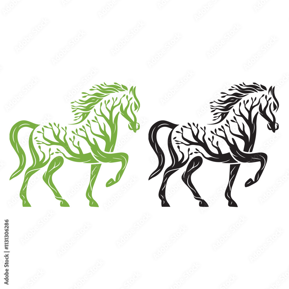 Fototapeta premium Abstract tree branch horse vector art illustration