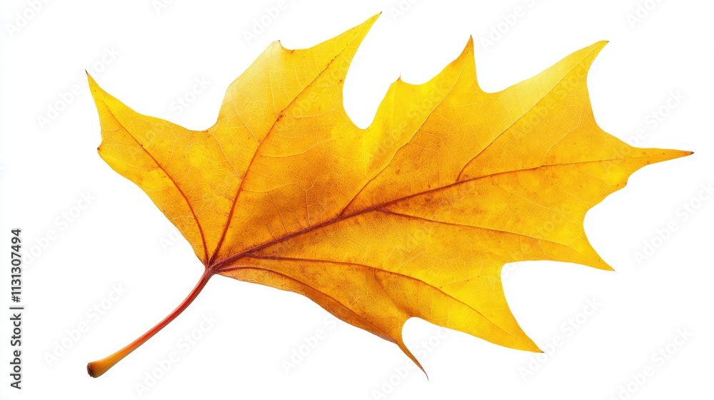 Obraz premium Vibrant yellow autumn leaf isolated on white background showcasing intricate details and rich textures of nature's seasonal beauty
